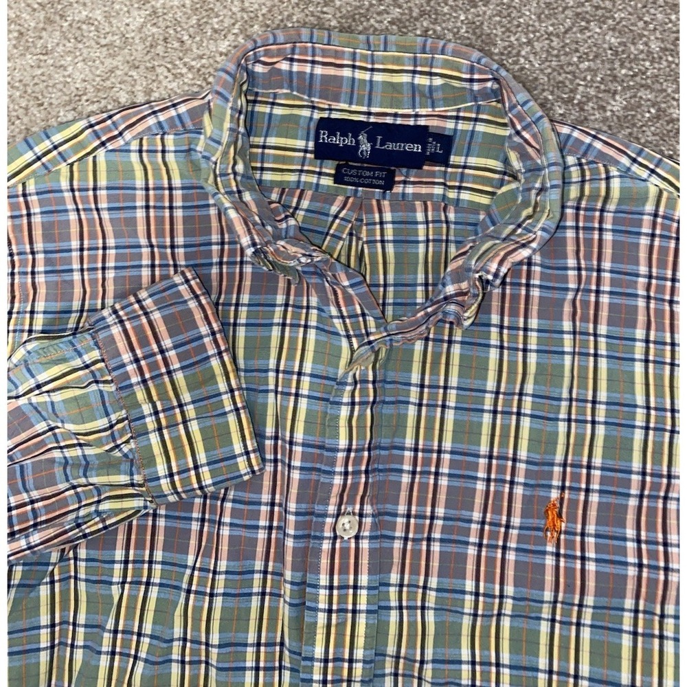Polo Ralph Lauren Blue/Green/Orange Plaid Shirt‎ Mens Large Orange Pony Cotton